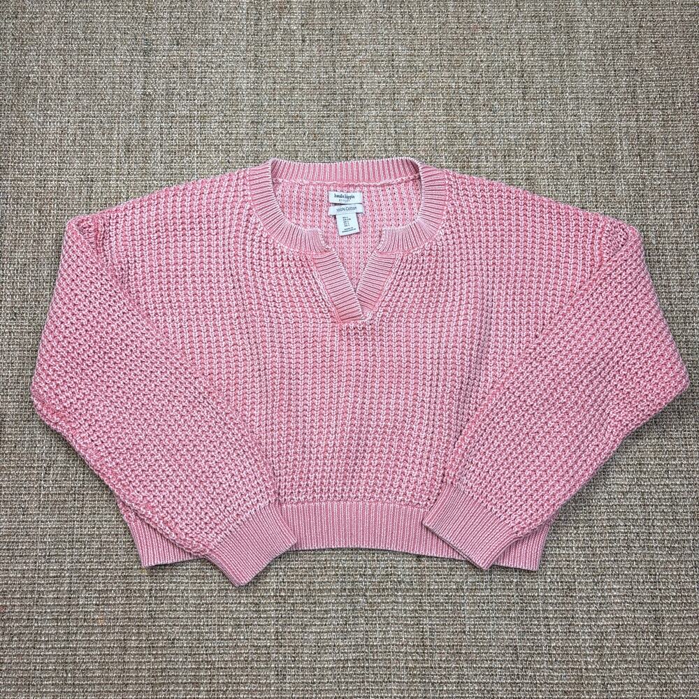 🩷 Haute Hippie 100% Cotton Chunky Knit Crop Sweater | Size L | Pink